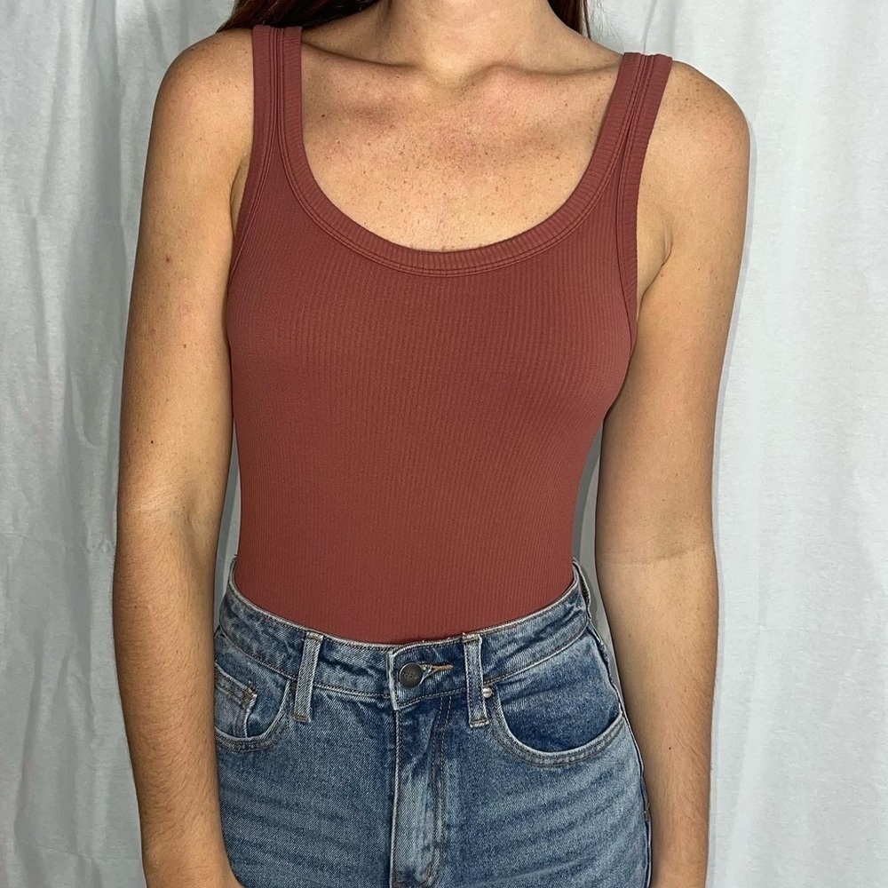 Women’s Rust Colored Ribbed Bodysuit
